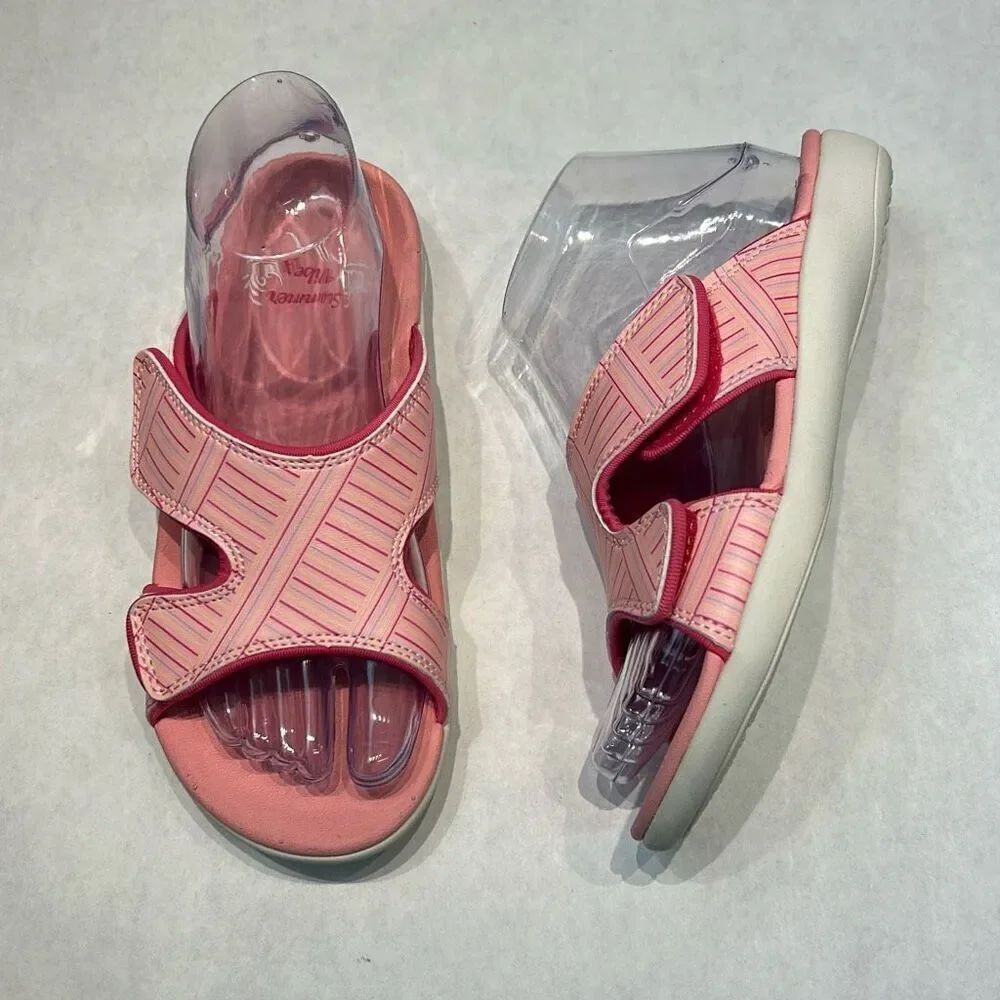 Spenco Revitalign Kholo Summer Stripe Slides Sandals Womens Sz 6 Pink Adjustable